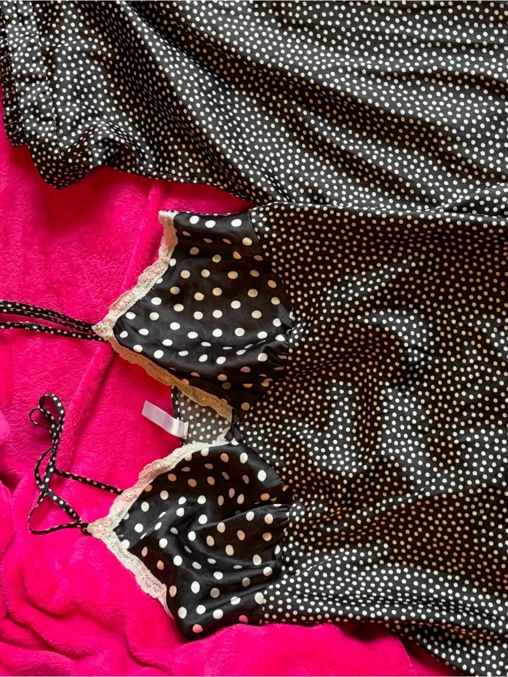 Gilligan & O'Malley Black and White Polka Dot Lace-Trim Sleep Set - Picture 4 of 9